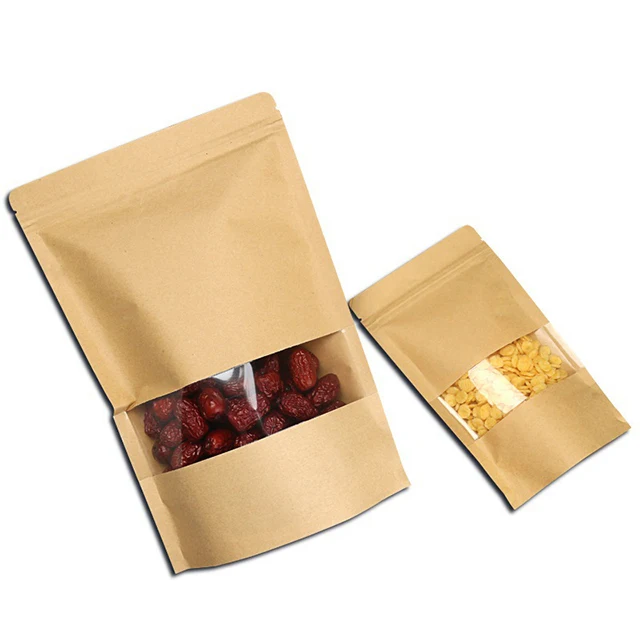 
Resealable good grade kraft paper bag printed plastic packaging for tea with clear window 