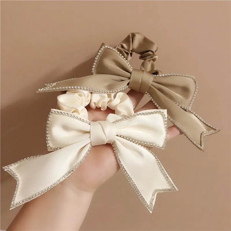 New Retro Elegant Headdress Female Ponytail Elastic Hair Tie Rhinestone Bow Hair Tie