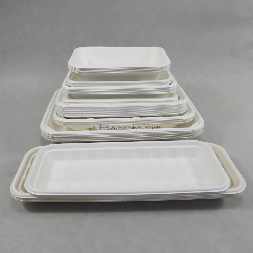 Disposable Biodegradable Bagasse Pulp Meat Packaging Tray Food Pulp Moulding Accept