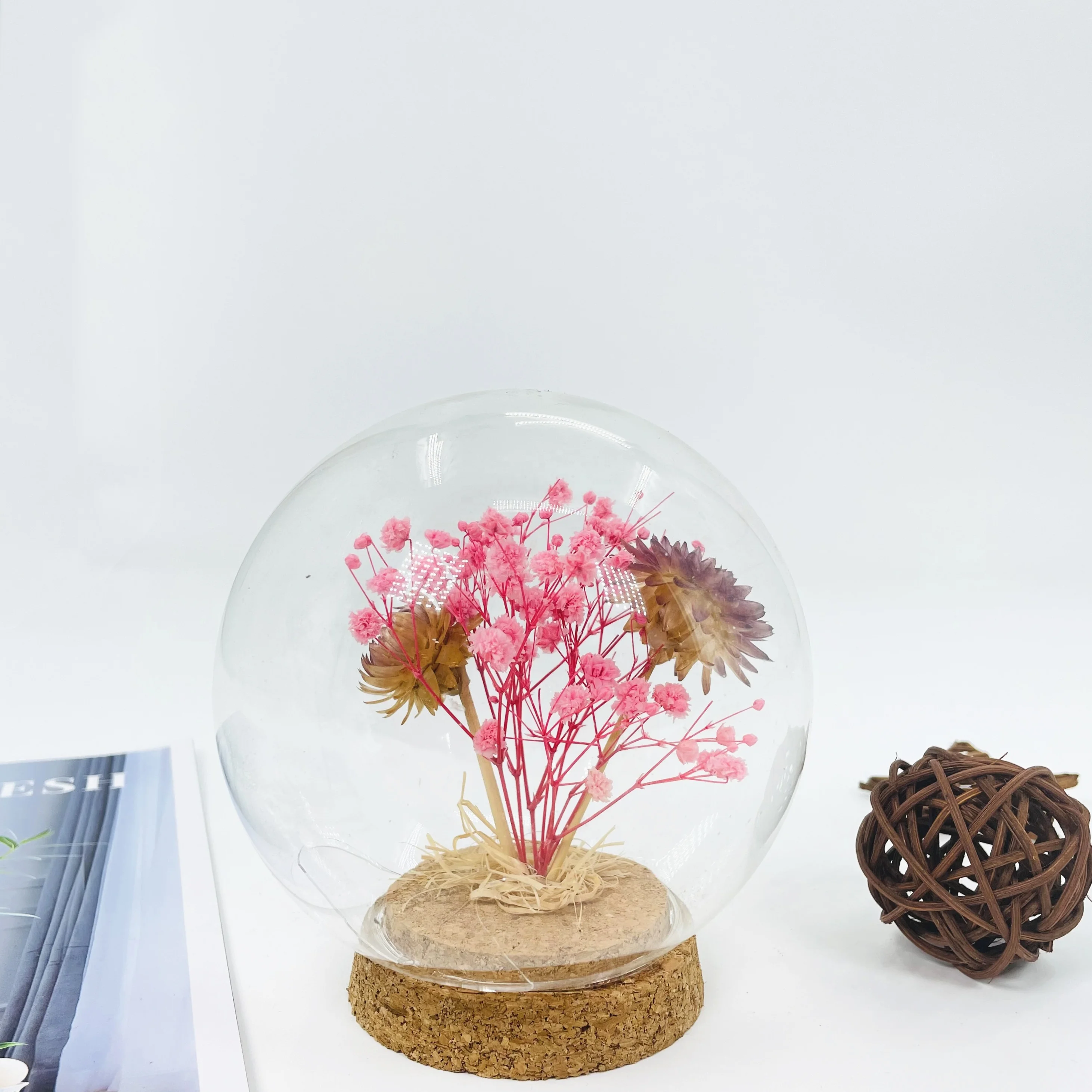 Лидер продаж, стеклянный шар на пробковой основе с высушенными цветами для украшения дома
