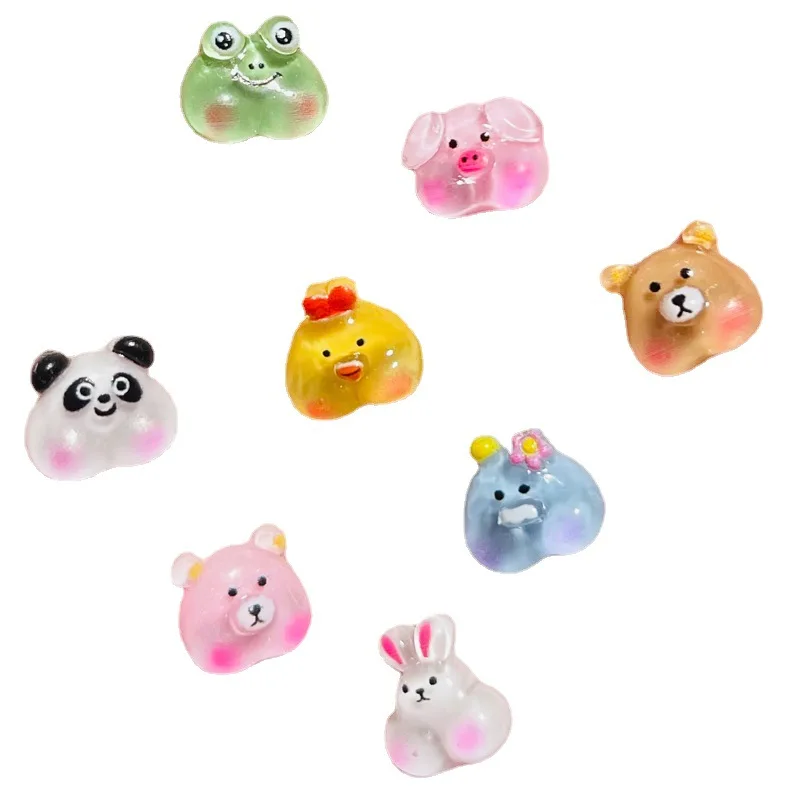 Mini Kawaii Glitter Cartoon Fat Doodle Face Chicken Brown Bear Frog Rabbit Pig Panda Nail Art Accessories Decoration Charms