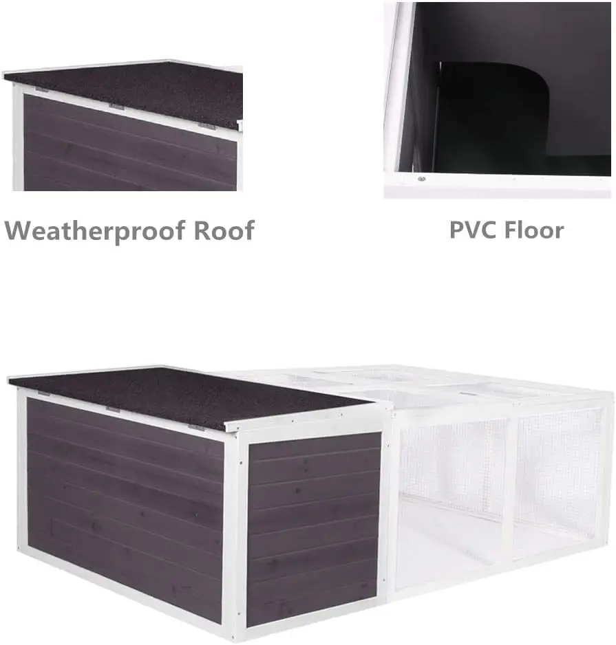 Outdoor Poultry Duck Cage Bunny Wood Rabbit Hutch House For Small Animals With Large Run