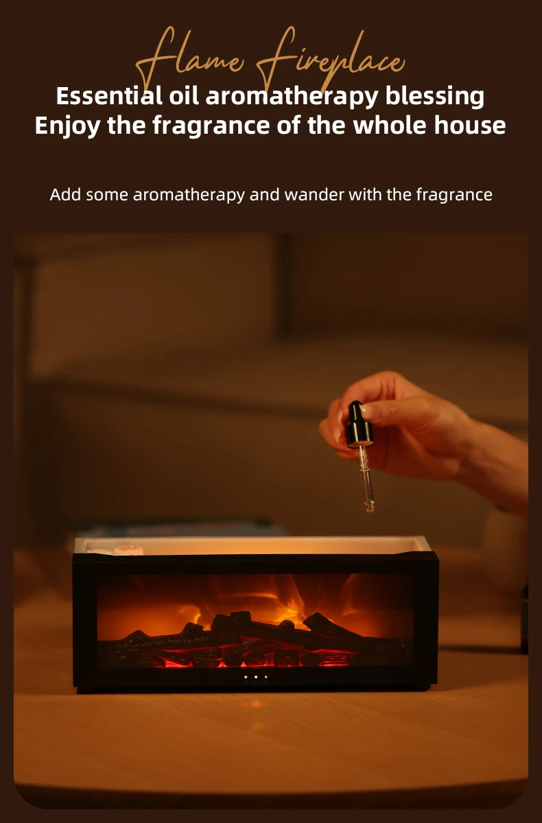 2024 New Release unique high end fireplace shape flame humidifiers innovation 7-Color flame oil essential Aroma Diffuser