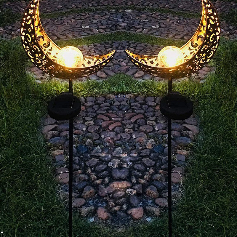 Outdoor Moon Crackle Glass Globe Waterproof Landscape Solar Garden Stake Lights For Park Patio