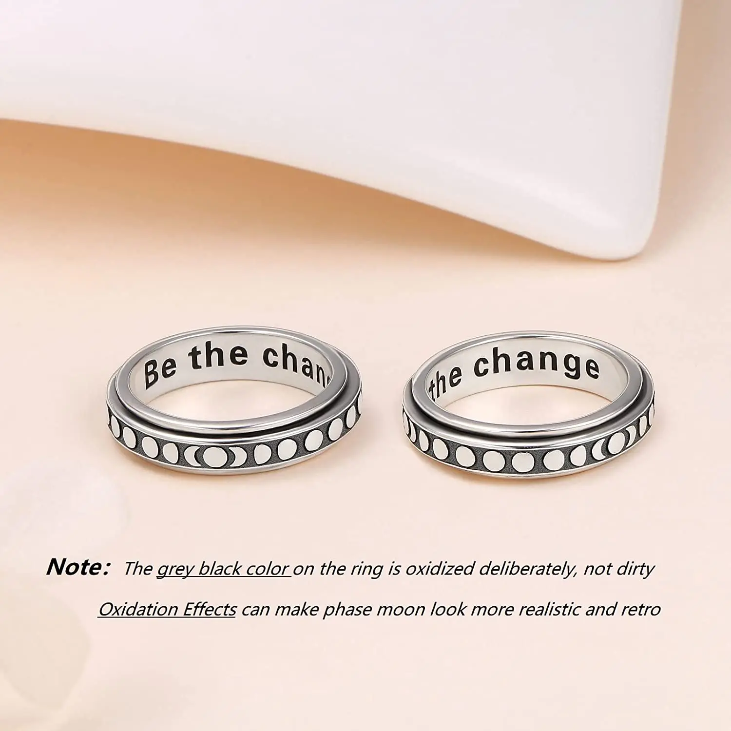 anxiety rotating ring jewelry custom inspirational 925 sterling silver i am enough spinning moon ring