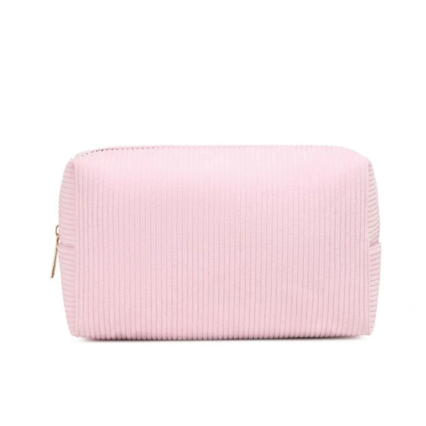 Ins Custom Logo Large Capacity Pink Makeup Bag Multifunctional Portable Corduroy Cosmetic Bags Travel Stripe Toiletries Bag