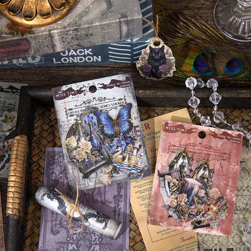 20pcs Castle Theme Pet Stickers Baroque Gothic Decorative Scrapbook art journaling Stationery Card Collage DIY Scrapbooking Art