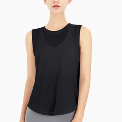 Wholesale Women Custom Logo Curved Hem Gym Wear Vest Ladies Training Tank Mesh Net Sleeveless Breathable Shirt Tops