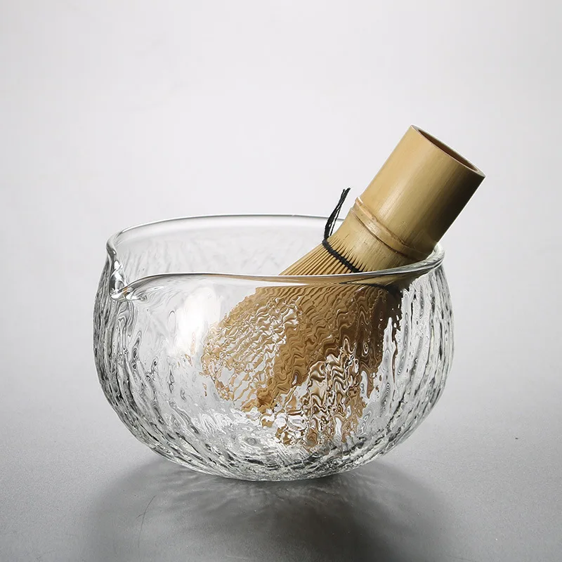 Glass Hammer pattern Matcha Power Tea Tools Matcha Bowl With Spout Matcha Whisk bowl 500ml