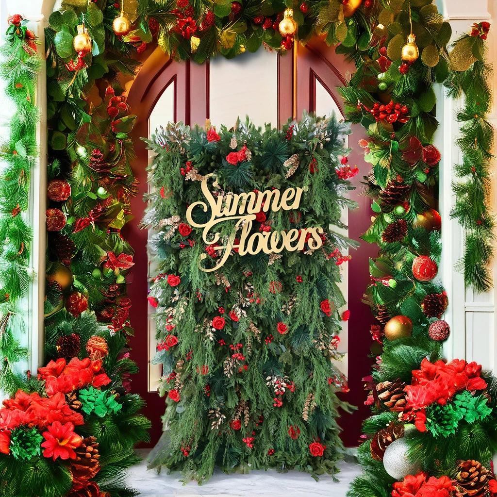 2024 Christmas pine flower wall artificial 5d silk decorative background Christmas arch and flower wall