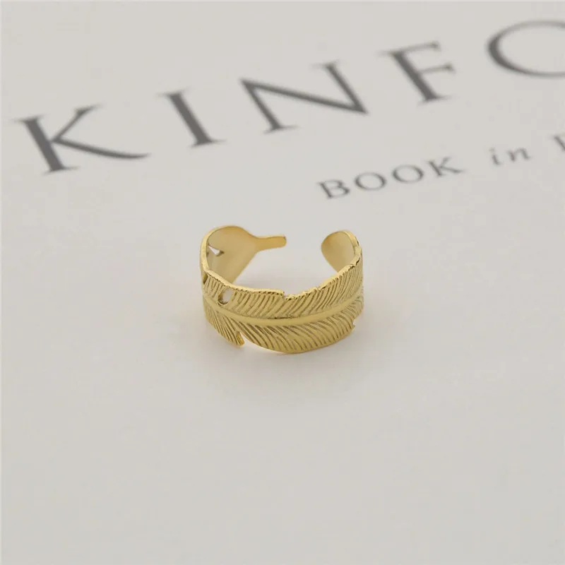 Wholesale 14K adjustable stainless steel ring open ring feather ring