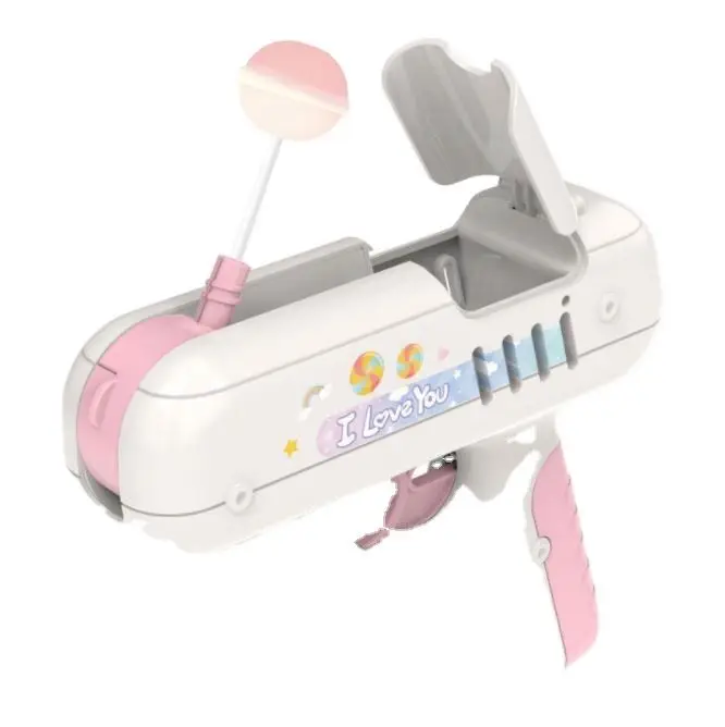 promotional plastic gun toy candy with strawberry milk lollipop fun mini plastic shoot gun toy