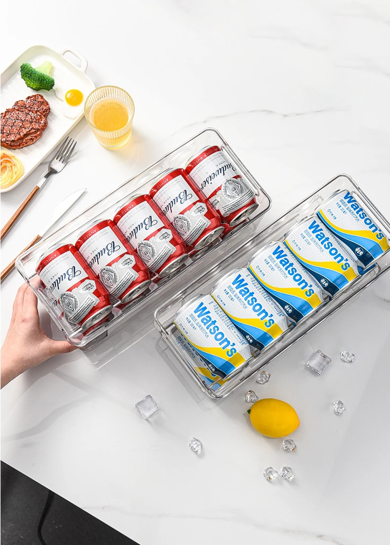 Dispenser Bins Refrigerator Drink Organizer Kitchen Clear Plastic Freezer Soda Beer Cans Holder Beverage Storage Box