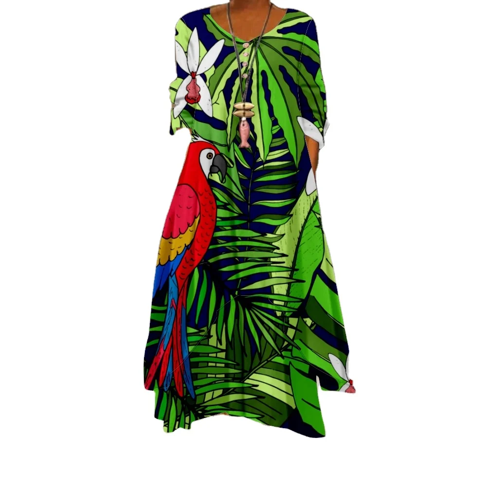 Latest Korean Design Floral Print Elastic Square Neck Short Sleeve  Women Summer Long Dresses Clothing