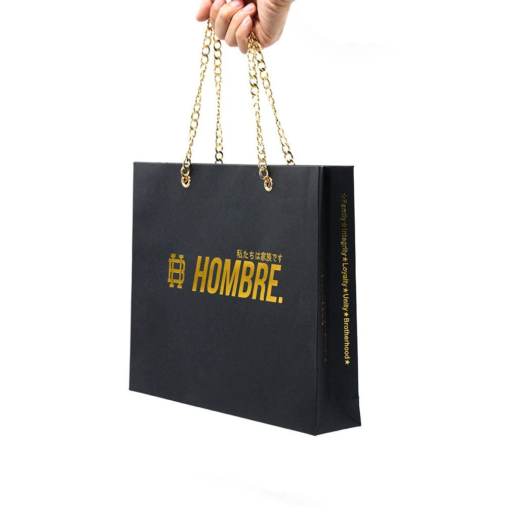 Custom Paper Bag Wholesale China Shopping Paper Bag Packaging Black Luxury Gift Premium Paper Bags With Chain Handle