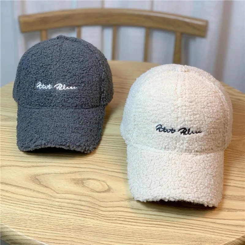 Wefans designer custom furry winter solid wool sports caps fleece baseball cap hat support embroidery