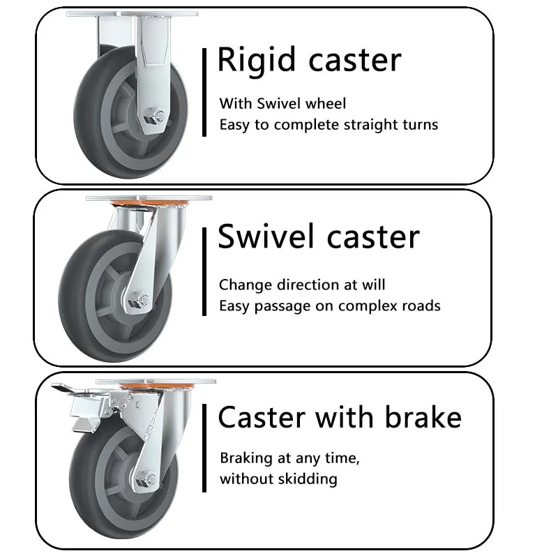 Top Quality 4 5 6 8 Inch Silent TPR Brake Casters 145 165 185 235 mm rubber wheels for hospital cart