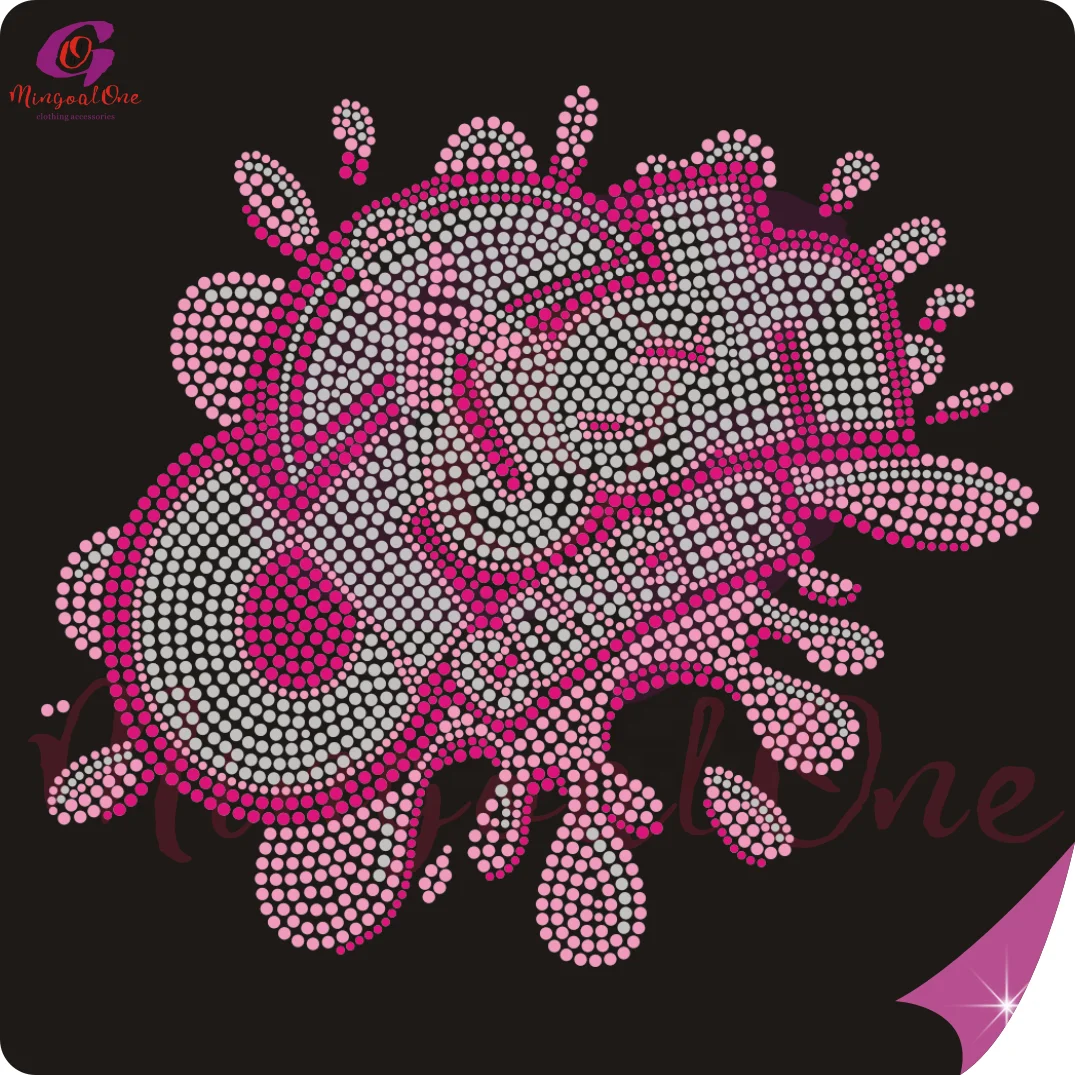Recommend Fashion Custom Crush Breast Cancer Rhinestone Heat Transfer Shiny Ribbon Hot Fix Rhinestone Transfer Design for Shirt