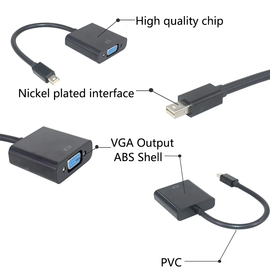 Doonjiey 1080P  Male to Female Video Audio mini DisplayPort hdmi vga Converter for PC Computer Laptop mini DP to VGA Adapter