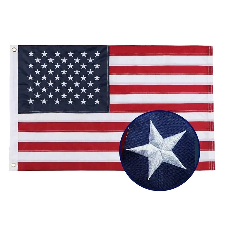 Wholesale Price American Embroidered Flag 3x5 Ft Heavy Duty Factory Direct Sale Polyester Silk Vinyl Nylon for Sport Car Use