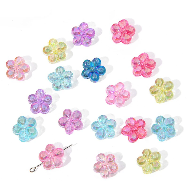 SOJI HOT Acrylic Plastic Chunky Faceted Flower Beads Transparent Clear FLower Beads Five-Petal Flower Beads For Jewelry Making