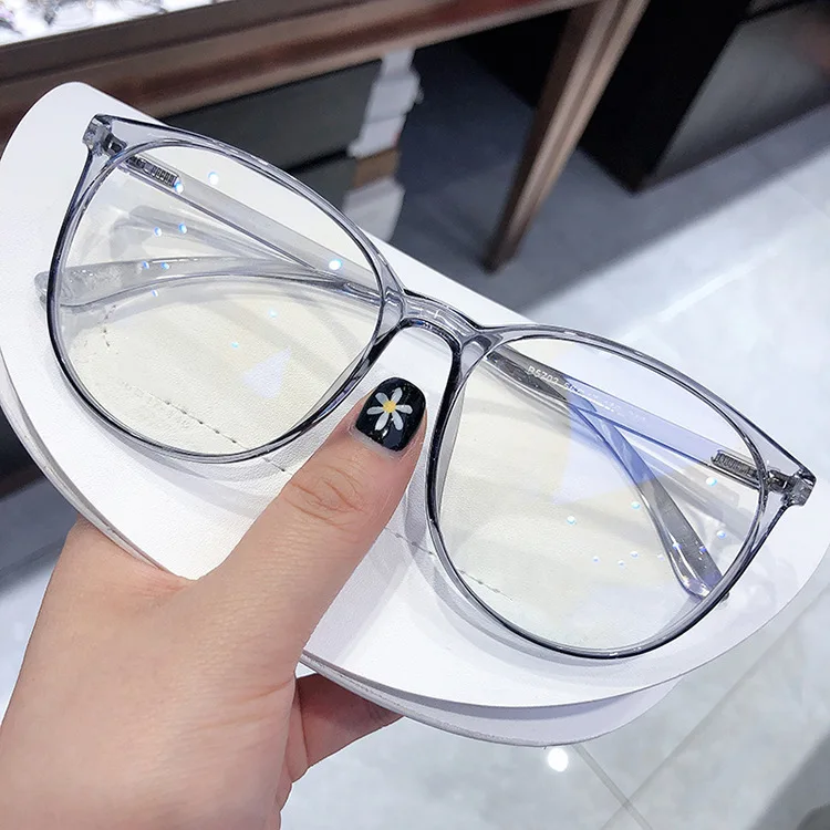 Anti-Blue Light Big Frame Round Optical Eyeglasses Women Men Lightweight Spectacle Frame Glasses Transparent Color