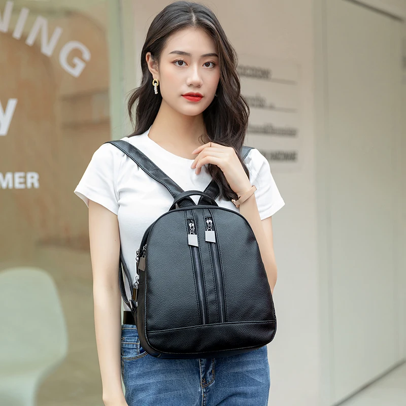 Casual Sports Large Capacity Anti-theft Multipurpose Leisure Waterproof Lychee Pattern Backpack Fashion Black Student Backpack