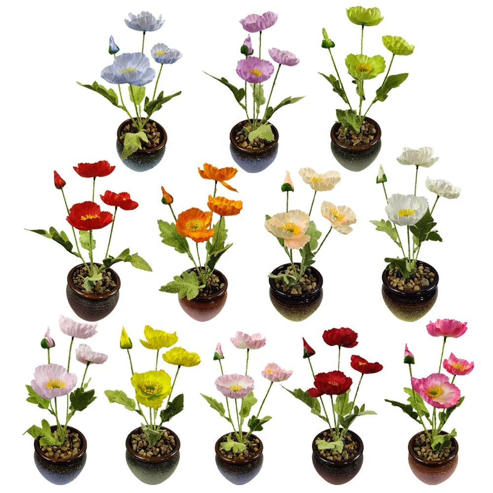 Artificial Flowers Faux Flowers in Pots Small White Pink Red Yellow Daisy Pack 4 Silky Daisies Fake Plant Flower for Home Decor