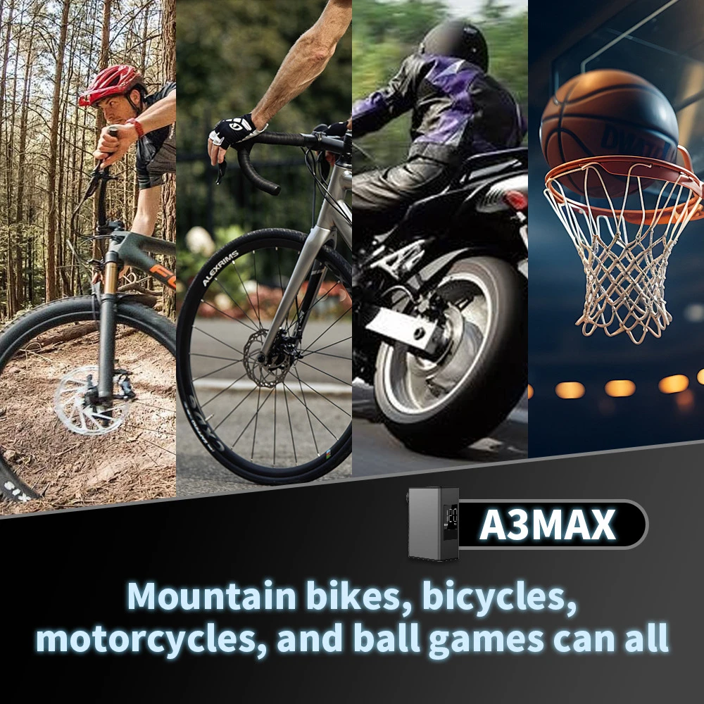LOW MOQ Mini Electric Bicycle Motorcycle Tire Inflators A3 MAX Brushless Motor Aluminum Alloy Portable Bike Cordless Air Pump