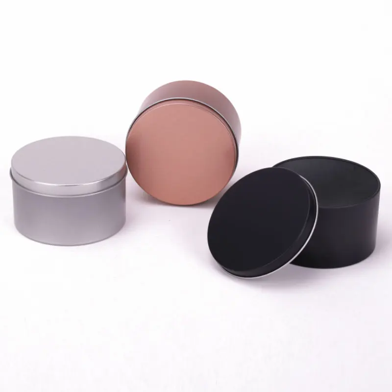 Customized Food Grade Candy Hair Removal Cream Wax Round Tinplate Can Candle Metal Jars Rose Gold 8Oz Tin Box With Clear Lids