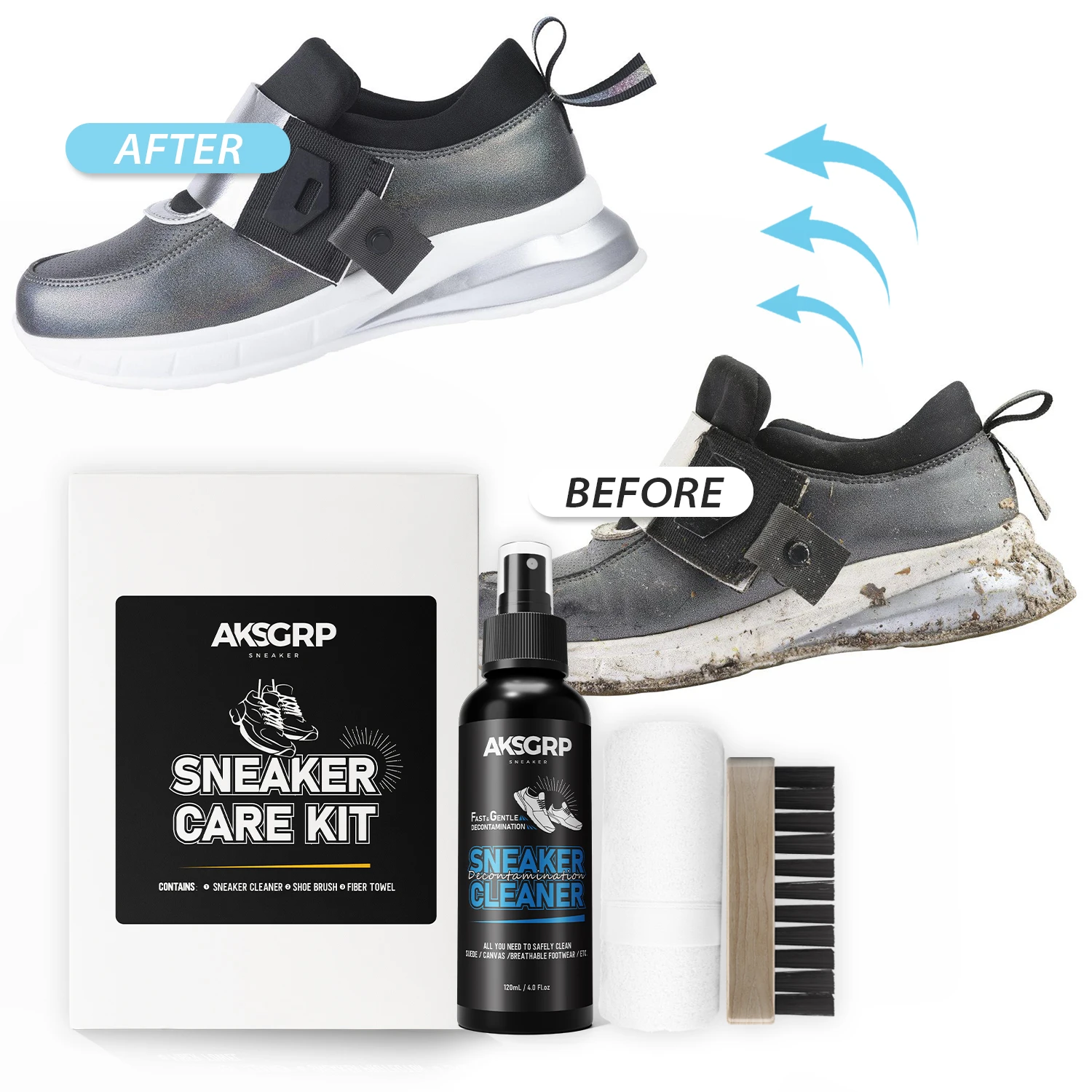 AKSGRP high quality custom sneaker cleaning shoe with brush cleaner 3in1 shoe care kit in oem box shoe cleaner