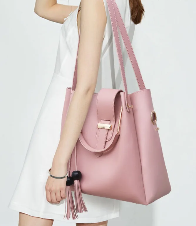 Big capacity pu ladies Tote shoulder bag 3 in 1 set bags women handbags