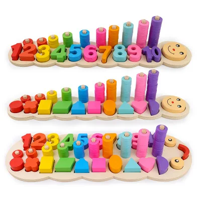 
Top quality kids educational math toys wooden digital round stack shape matching board 