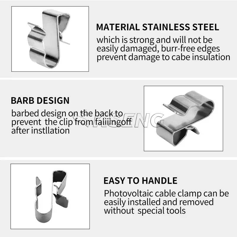 Solar Panel Mounting Stainless Steel Cable Fixing Wire Clip Solar Cable Clips Solar energy system accessories
