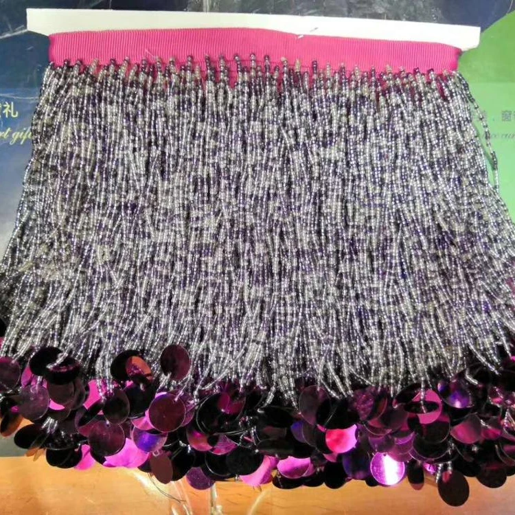 Wholesale 6 Rows Beading Lace Tassels Crystal Beaded Design beaded fringe Tassel Trim for Garment