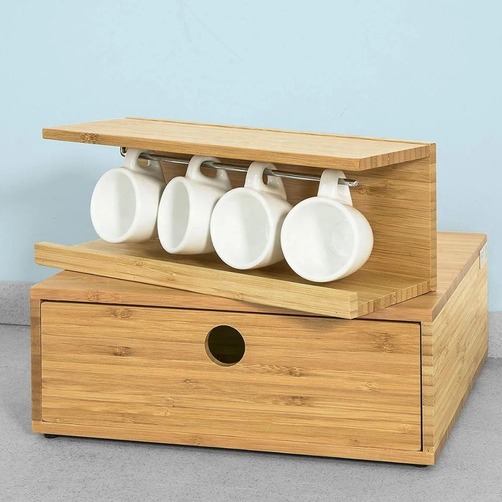 Bamboo Coffee Pod Storage Drawer Coffee Capsule Teabags Box Holder Organizer Coffee Machine Stand