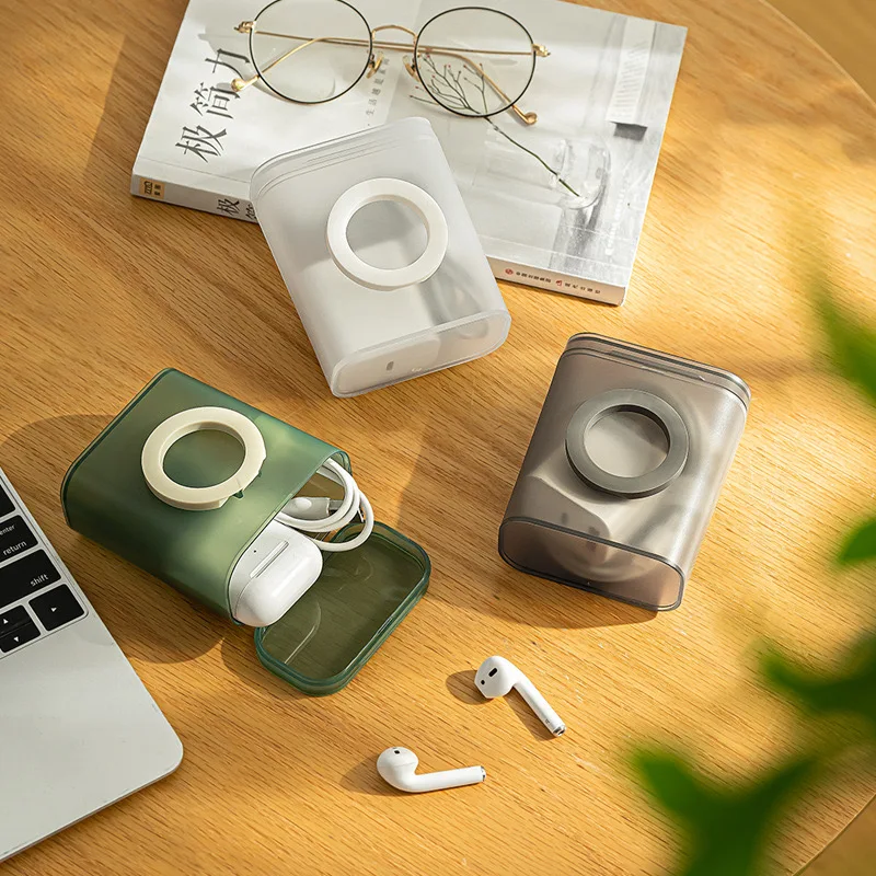 Portable Mobile Phone Data Cable Storage Box with Lid Drawer Headphone Charger and Jewelry Miscellaneous Items Sorting Feature