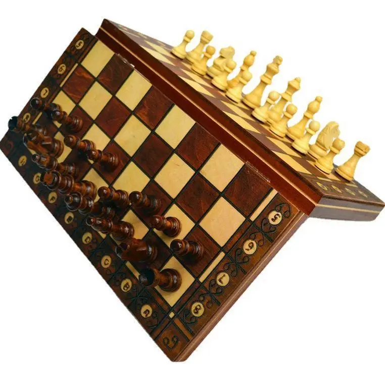 Factory Direct sales Wood magnetic chess 3-in-1 suit portable foldable educational competitive board game toy