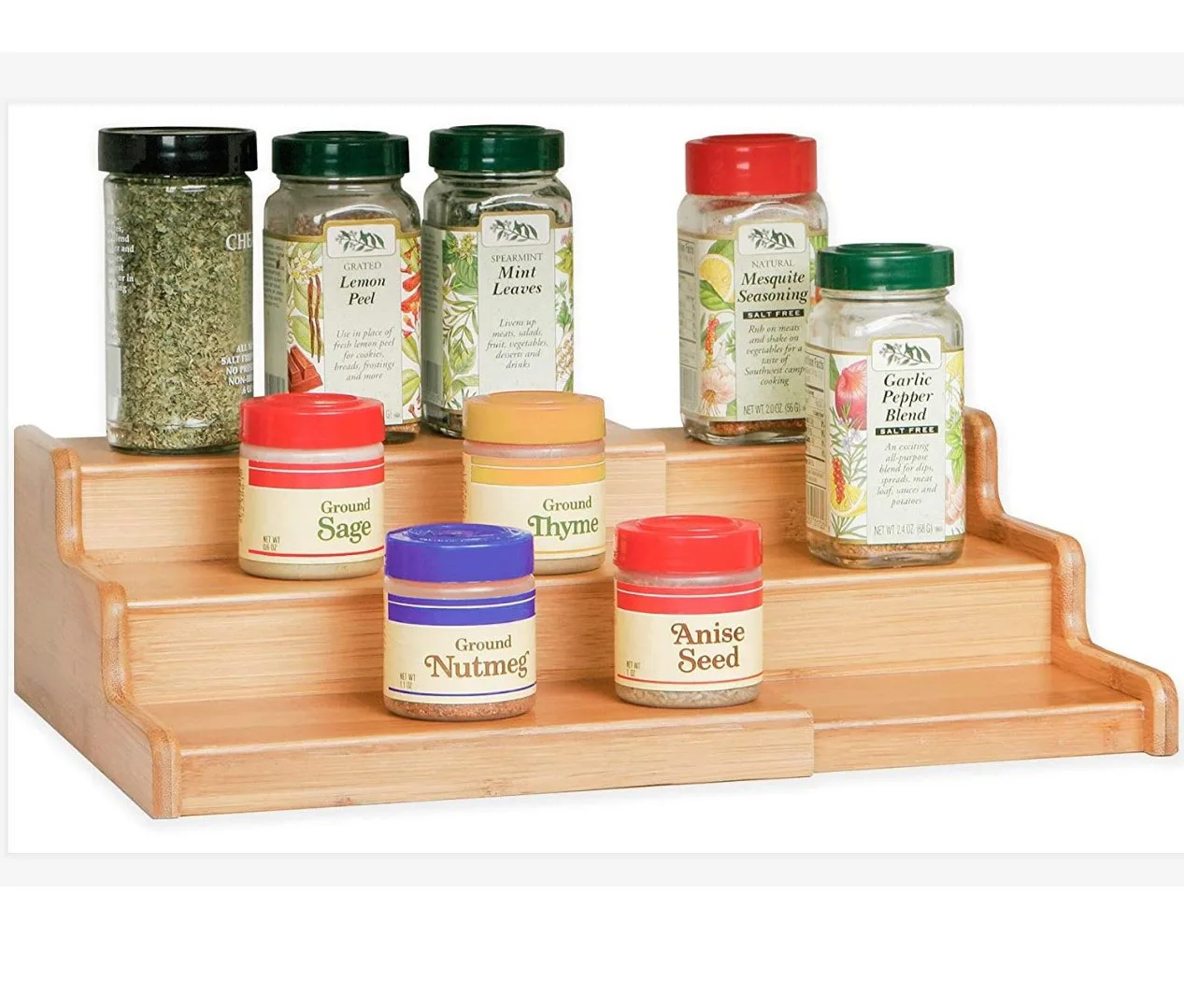 
3 Tier Expandable Bamboo Spice Rack Step Shelf Cabinet Organizer 