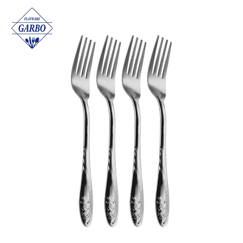 Food Grade Reusable 304(18/8) Stainless Steel Dinner Table Fork Long Handle Tableware Cutlery table fork with embossed handle