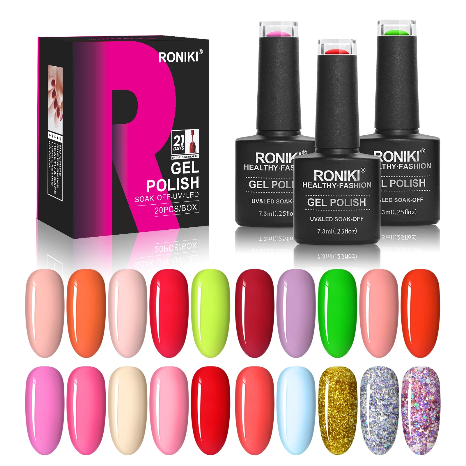 RONIKI 2pcs colors with uv lamp light wholesale private label starter gel nail polish art set kit