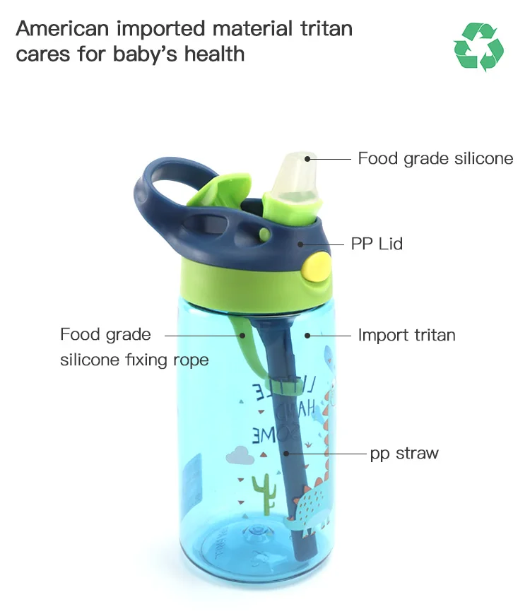 Cartoon Design 470ml Food Grade Portable PP and Silicone Kids Water Bottle Leak-proof Sports Kids Water Bottle