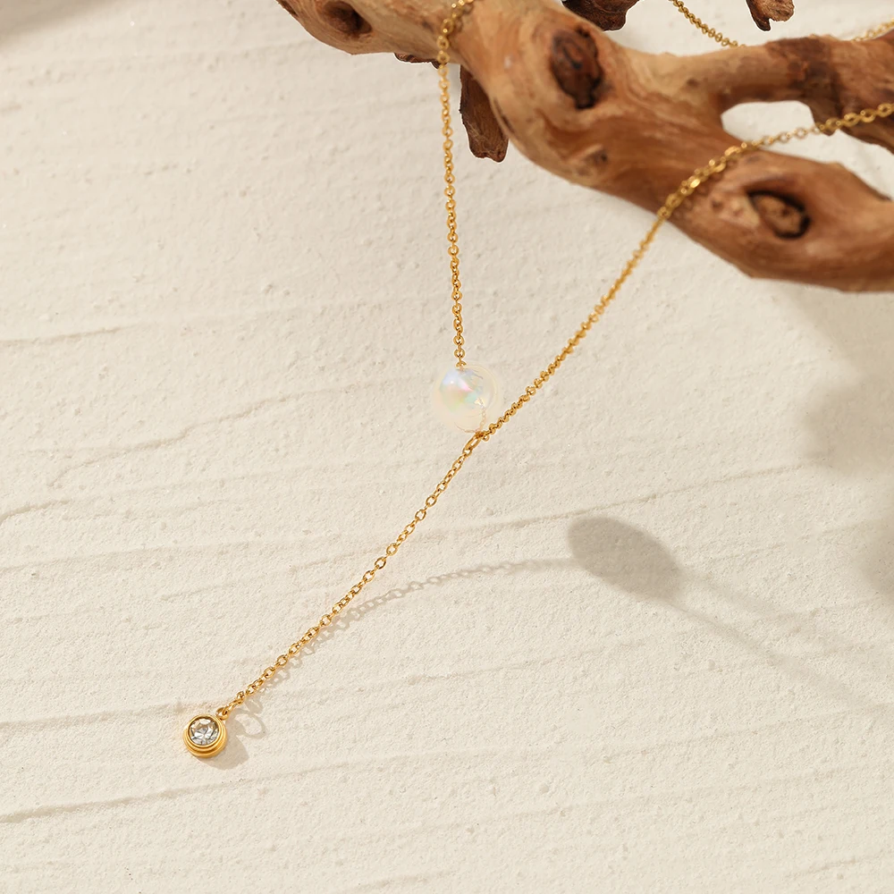 Long Y Shaped Tassel Pearl Necklace Elegant Pearls Clavicle Necklaces 18k Gold Plated Stainless Steel Jewelry