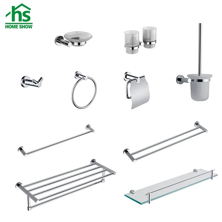 Round design house toilet decoration fittings towel racks brass stainless steel parts chrome bedroom bathroom accessories set