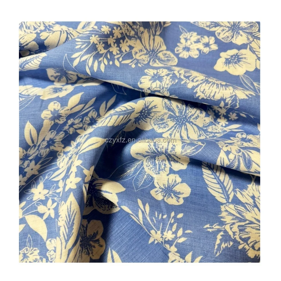 Plain color breathable stone washed woven organic viscose linen fabric wholesale for clothing