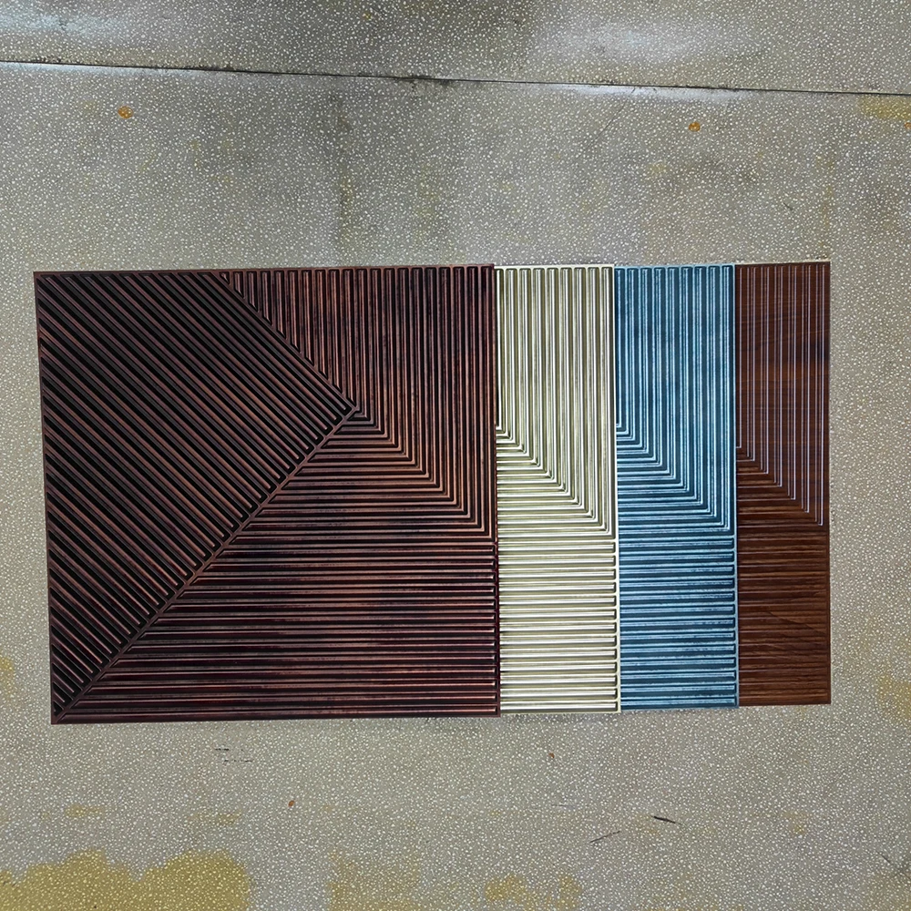 Waterproof wpc cladding wall panel decoration 3d fluted wall cladding indoor pvc 3d wall panels red copper rust