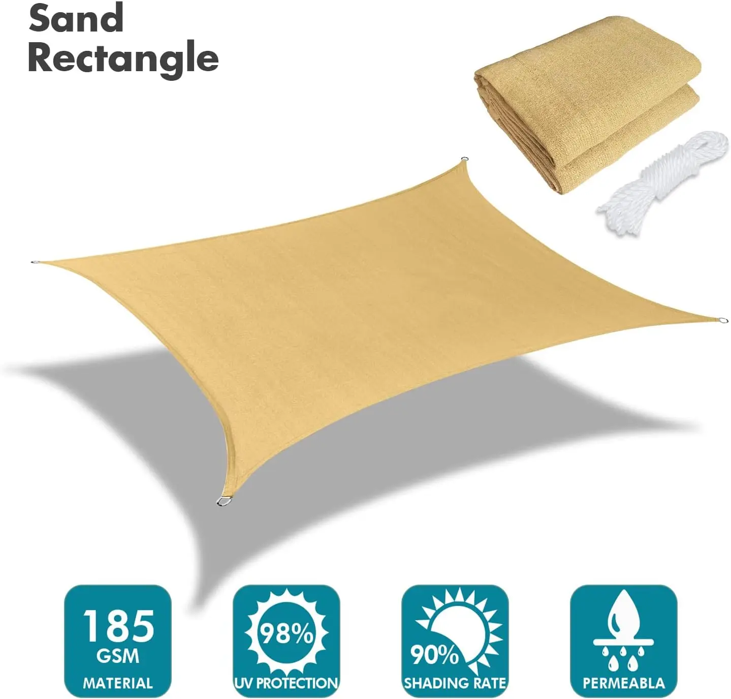 High Quality HDPE Triangle Rectangle Sun Shade Sail - UV Stabilized for Outdoor Use - Complete with Hardware