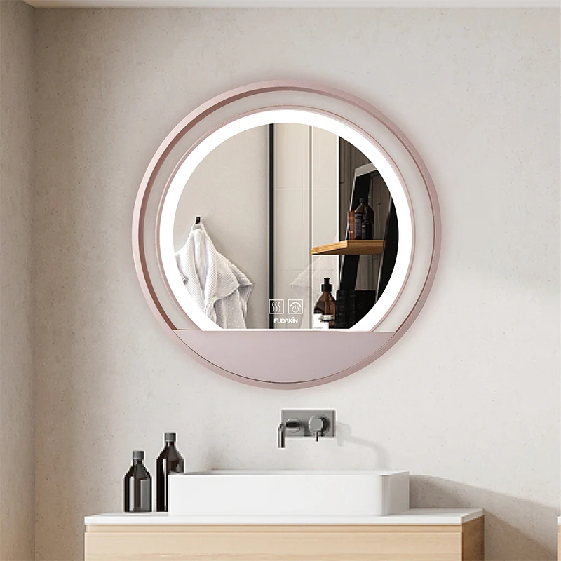 FUDAKIN Sunset Series High End Round Wall Mirror Silver Modern Bath Led Smart Bathroom Vanity Mirror With Light