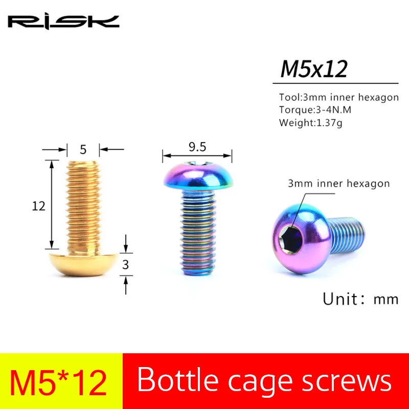 2pc Risk Titanium Bike Water Bottle Holder Bolts M5*12mm Bicycle Bottle Cage Screws Ultralight MTB Cycling Bottle Holder Bolts