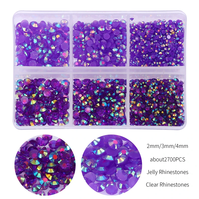 Wholesale 2700pcs/box 6 Grid boxed Nail Diamond Jewelry Flat Back Resin AB Clear Jelly Rhinestones For Cup Shoes Decoration